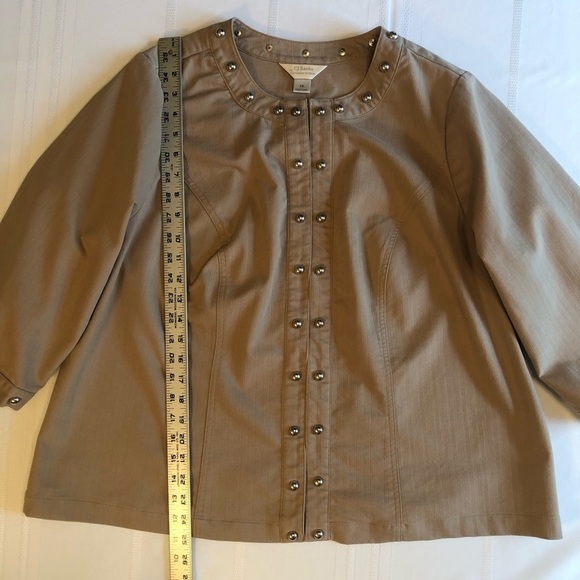 CJ Banks Tan Blazer with Mandarin Neckline & Silver Studs - Relaxed Fit Size 1X - Picture 6 of 10